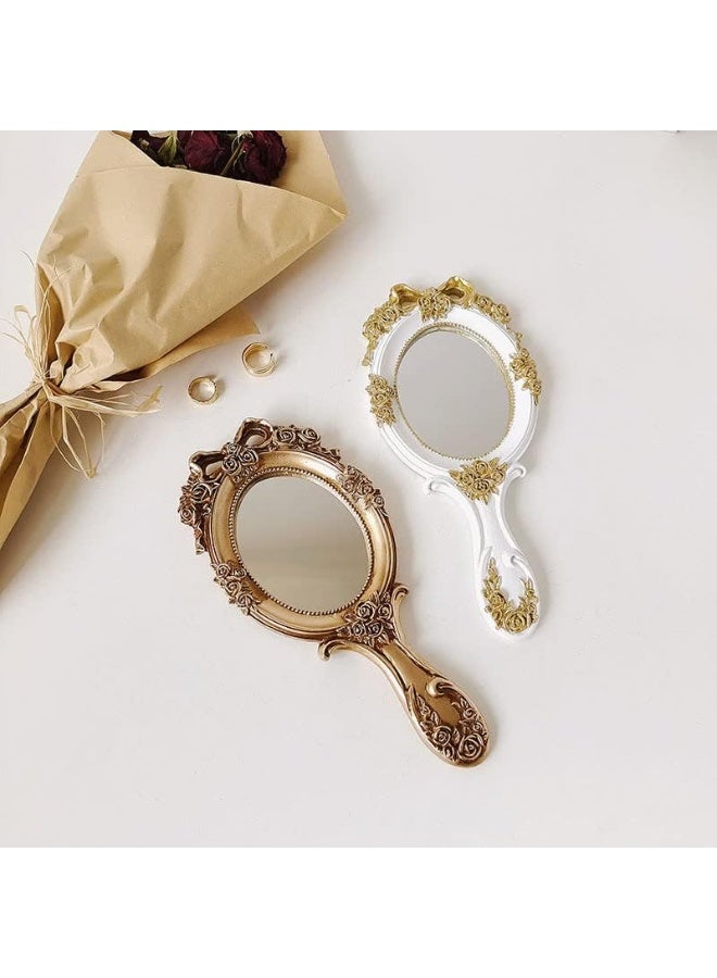 Vintage Handheld Mirror Embossed Flower Hand Held Mirror Makeup Mirror Vanity Mirror Decorative Cute Hand Mirror (Bronze) - Image 4